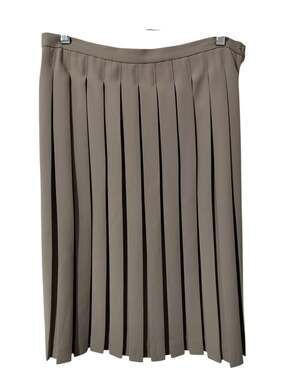 6198)Vintage Delicia Taupe Preppy Knife -Pleated Side Zipper Midi Skirt Size 14
